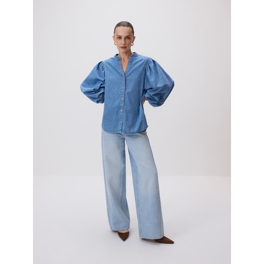 Reserved - Jeansowa koszula ze stójką - niebieski ze sklepu Reserved w kategorii Koszule damskie - zdjęcie 186431649
