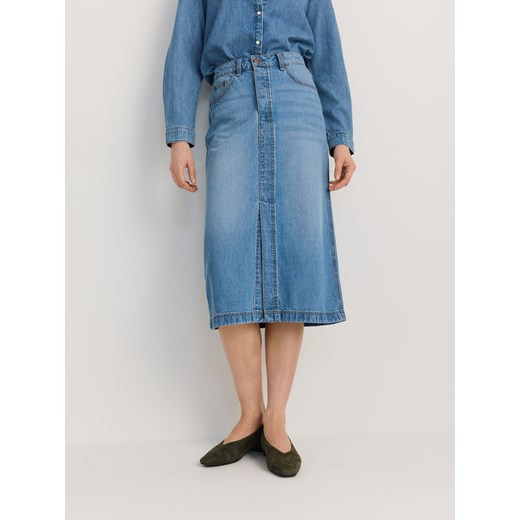 Reserved - Jeansowa spódnica midi - niebieski ze sklepu Reserved w kategorii Spódnice - zdjęcie 186431659