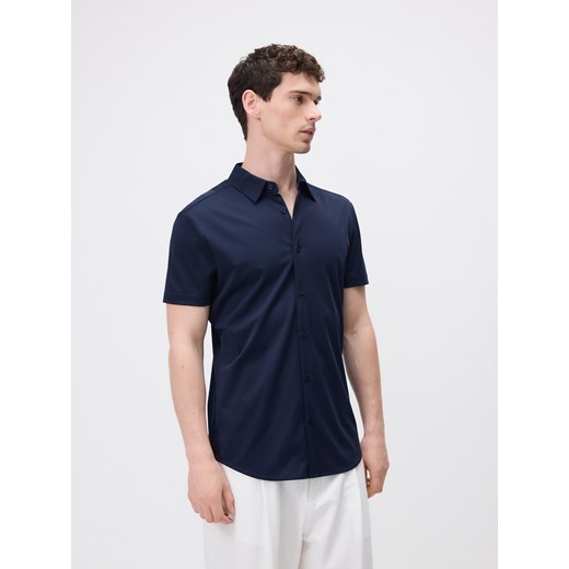 Reserved - Koszula super slim z merceryzowanej bawełny - granatowy ze sklepu Reserved w kategorii T-shirty męskie - zdjęcie 186431966