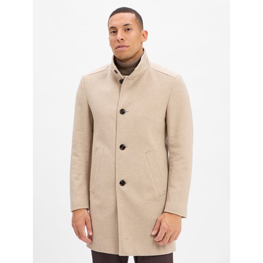 JOOP! Męski wełniany płaszcz z zawartością kaszmiru - Maron Mężczyźni beżowy Joop! 56 vangraaf