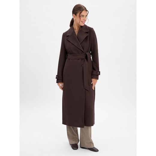 mbyM Damski wełniany płaszcz - Kasimira-M Kobiety Wełna błotnisty jednolity ze sklepu vangraaf w kategorii Płaszcze damskie - zdjęcie 186432539