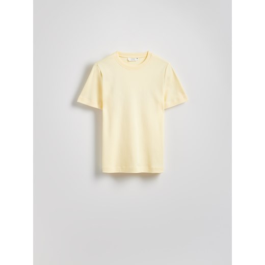 Reserved - T-shirt regular z merceryzowanej bawełny - kremowy ze sklepu Reserved w kategorii Bluzki damskie - zdjęcie 186434427