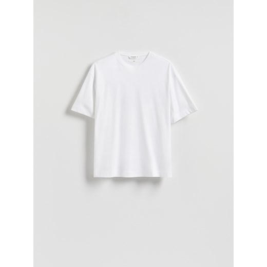 Reserved - T-shirt boxy z merceryzowanej bawełny - biały ze sklepu Reserved w kategorii T-shirty męskie - zdjęcie 186434479