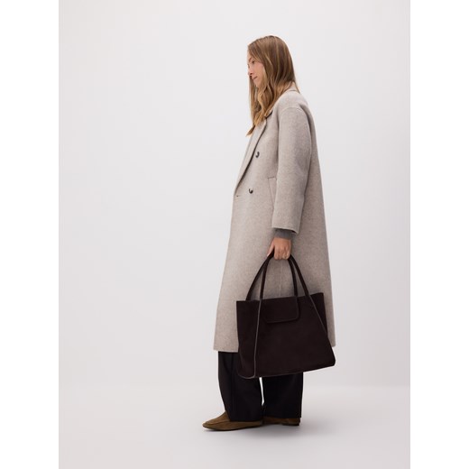 Reserved - Zamszowa torebka shopper z saszetką - ciemnobrązowy ze sklepu Reserved w kategorii Torby Shopper bag - zdjęcie 186434579