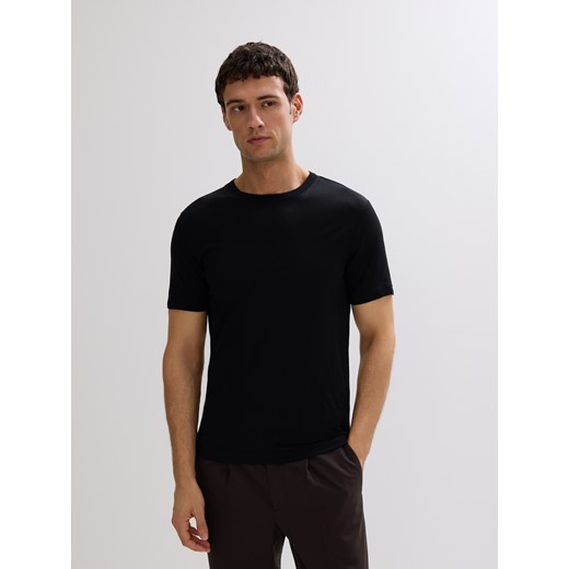 Reserved - T-shirt slim z wełny merino - czarny ze sklepu Reserved w kategorii T-shirty męskie - zdjęcie 186434769