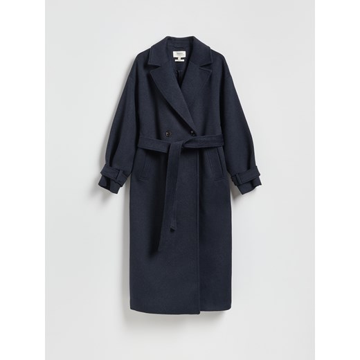 Reserved - Płaszcz z wełną - granatowy ze sklepu Reserved w kategorii Płaszcze damskie - zdjęcie 186434937