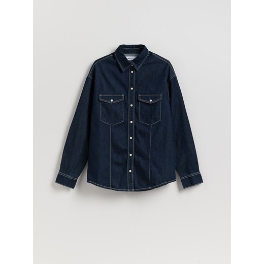 Reserved - Jeansowa koszula oversize - granatowy ze sklepu Reserved w kategorii Koszule damskie - zdjęcie 186435176