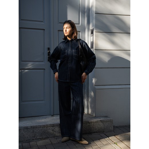 Reserved - Jeansy baggy w prążek - granatowy ze sklepu Reserved w kategorii Jeansy damskie - zdjęcie 186435345