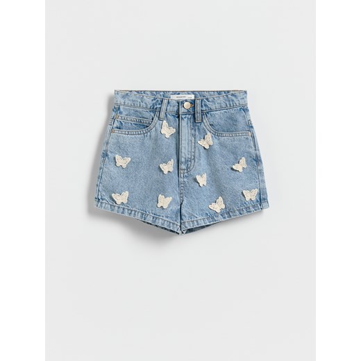 Reserved - Jeansowe szorty z aplikacją - niebieski ze sklepu Reserved w kategorii Spodenki dziewczęce - zdjęcie 186435785