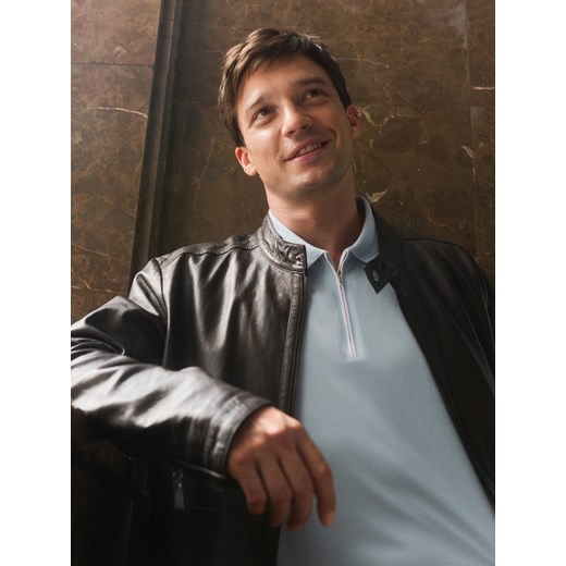 Reserved - Skórzana kurtka ze stójką - ciemnobrązowy ze sklepu Reserved w kategorii Kurtki męskie - zdjęcie 186435845