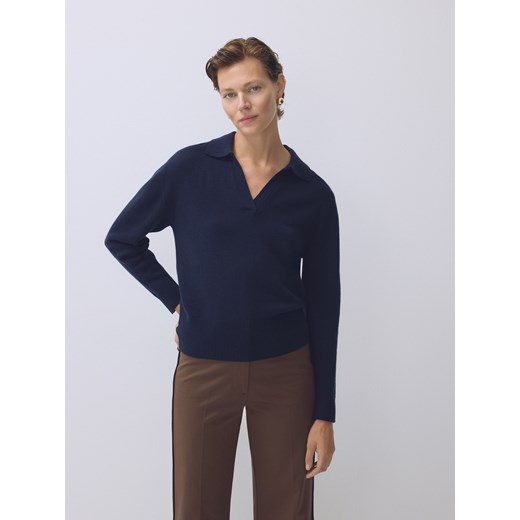 Reserved - Sweter polo z wełny merino - granatowy ze sklepu Reserved w kategorii Swetry damskie - zdjęcie 186436048
