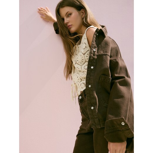 Reserved - Jeansowa koszula z kieszeniami - dark grey jeans ze sklepu Reserved w kategorii Koszule damskie - zdjęcie 186436177