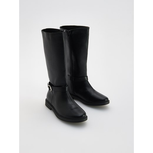 Reserved - Wysokie kozaki z imitacji skóry - czarny ze sklepu Reserved w kategorii Buty zimowe dziecięce - zdjęcie 186436679