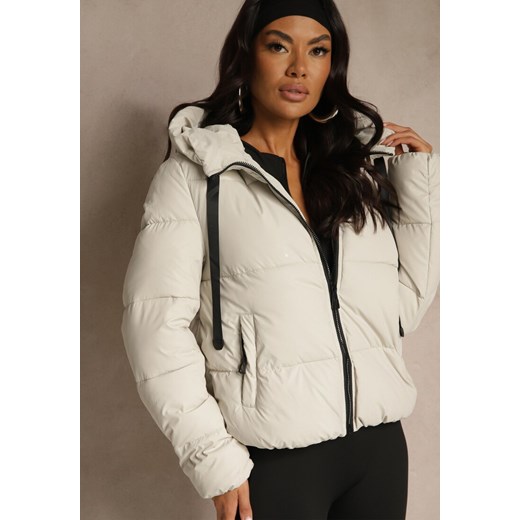 Biała Kurtka Puffer z Pikowanymi Przeszyciami i Kapturem Renaria ze sklepu renee.pl w kategorii Kurtki damskie - zdjęcie 186437186