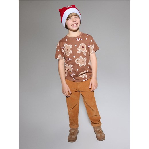 Sinsay - Bawełniana koszulka ze wzorem świątecznym - brązowy ze sklepu Sinsay w kategorii T-shirty chłopięce - zdjęcie 186437939