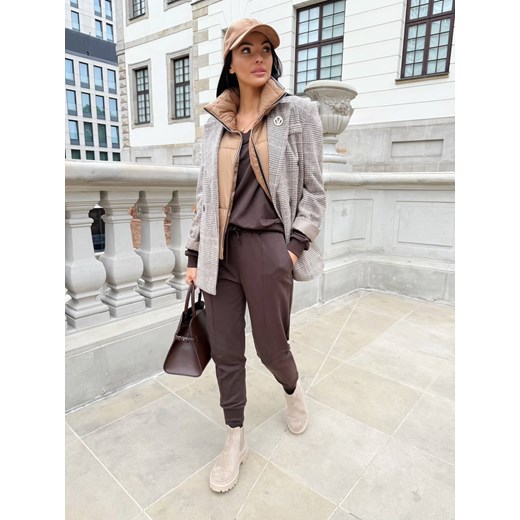 Brązowa Dwurzędowa Marynarka w Kratę Modnakiecka.pl 42 ModnaKiecka.pl