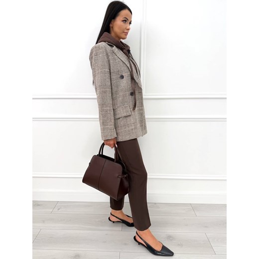 Brązowa Dwurzędowa Marynarka w Kratę Modnakiecka.pl 42 ModnaKiecka.pl