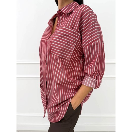 Bordowa Koszula Oversize w Paski Modnakiecka.pl 40 ModnaKiecka.pl