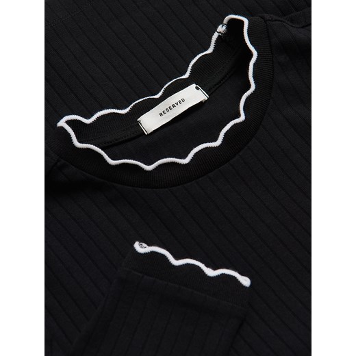 Reserved - Bluzka z kontrastową lamówką - czarny Reserved XL Reserved