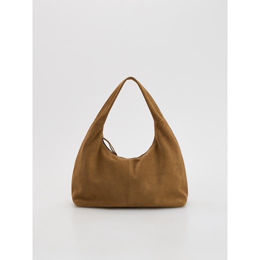 Reserved - Zamszowa torebka hobo - beżowy ze sklepu Reserved w kategorii Torebki hobo - zdjęcie 186439987