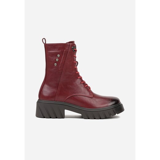 Bordowe Rockowe Botki Workery Zdobione Nitami Eratila Renee 39 renee.pl
