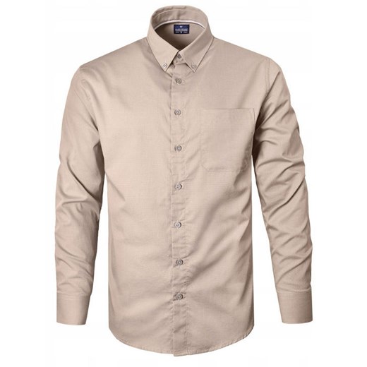 Lekko Taliowana Koszula Sportowa, Button Down - Pako Jeans - Beżowa KSDCpjnsFORT ze sklepu JegoSzafa.pl w kategorii Koszule męskie - zdjęcie 186440565