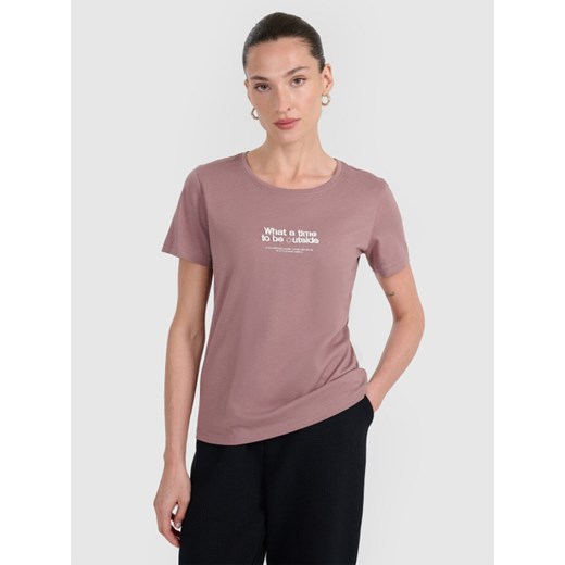 Damski t-shirt z nadrukiem 4F 4FWAW25TTSHF2322 - brązowy ze sklepu Sportstylestory.com w kategorii Bluzki damskie - zdjęcie 186441105