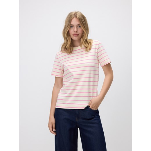 Reserved - T-shirt regular z merceryzowanej bawełny - brudny róż ze sklepu Reserved w kategorii Bluzki damskie - zdjęcie 186443115