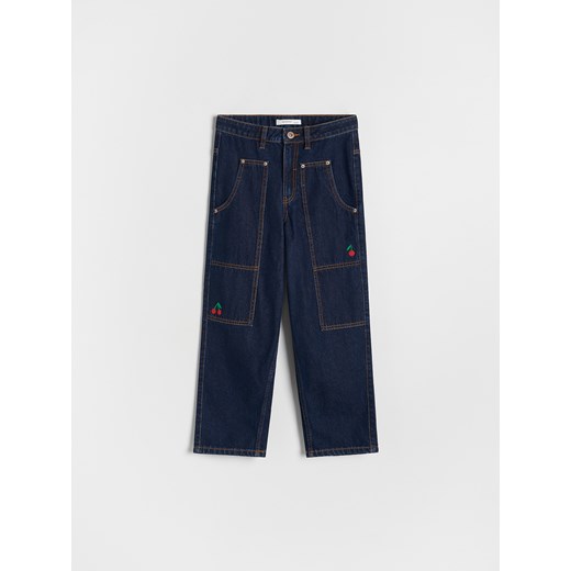 Reserved - Jeansy skater z haftem - granatowy Reserved 158 (12 lat) promocja Reserved