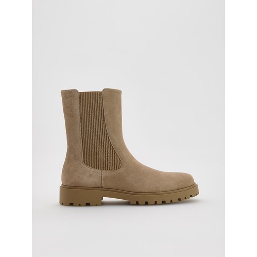 Reserved - Skórzane botki - beżowy ze sklepu Reserved w kategorii Botki - zdjęcie 186443845