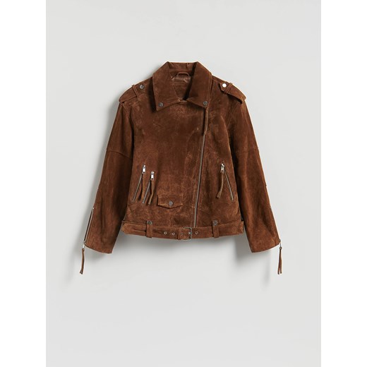 Reserved - Zamszowa ramoneska oversize z paskiem - brązowy ze sklepu Reserved w kategorii Kurtki damskie - zdjęcie 186443947