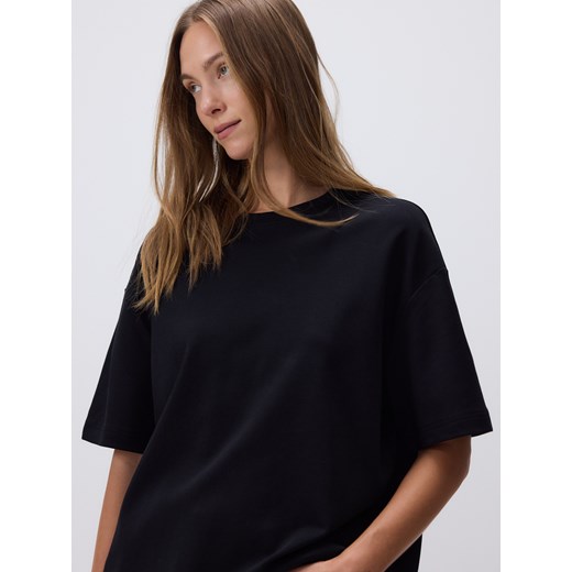Reserved - T-shirt oversize z merceryzowanej bawełny - czarny ze sklepu Reserved w kategorii Bluzki damskie - zdjęcie 186443976