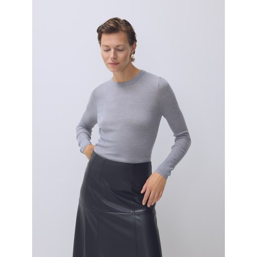 Reserved - Bluzka z wełny merino - jasnoszary ze sklepu Reserved w kategorii Bluzki damskie - zdjęcie 186445019