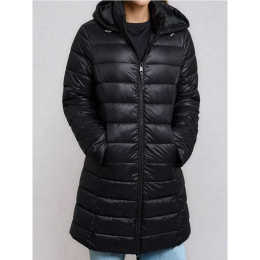 Sinsay - Pikowany płaszcz z kapturem - czarny Sinsay L Sinsay