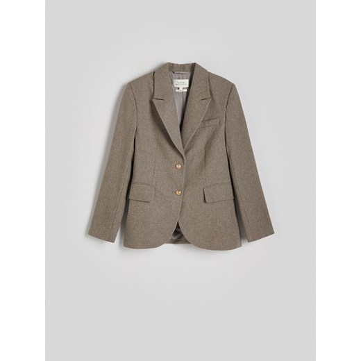 Reserved - Jednorzędowa marynarka z wełną - beżowy ze sklepu Reserved w kategorii Marynarki damskie - zdjęcie 186448236