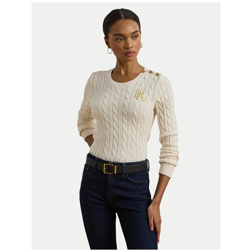 Lauren Ralph Lauren Sweter 200932223002 Écru Slim Fit ze sklepu MODIVO w kategorii Swetry damskie - zdjęcie 186450427
