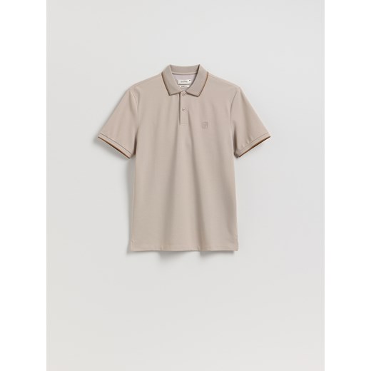 Reserved - Koszulka polo z merceryzowaną bawełną - beżowy ze sklepu Reserved w kategorii T-shirty męskie - zdjęcie 186452966