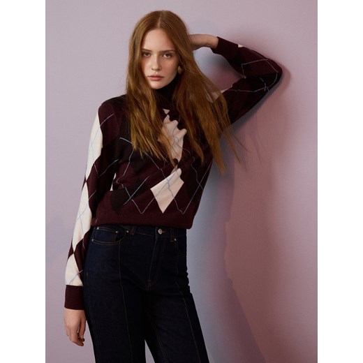 Reserved - Wełniany golf w romby - wielobarwny ze sklepu Reserved w kategorii Swetry damskie - zdjęcie 186452978