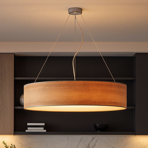 Duża lampa wisząca do salonu z abażuren PORTO ECO fi - 100 cm - kolor orzechowy ze sklepu Lysne w kategorii Lampy wiszące - zdjęcie 186453687
