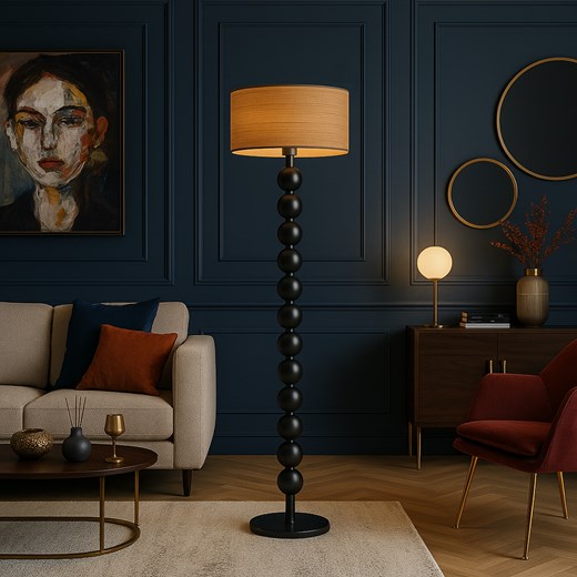 Czarna lampa stojąca w stylu skandynawskim GIZA ECO ze stelażem z kul - id: 6356 - marki Ciekot Partners Sp. Z O. O. - 186453767 Czarna lampa stojąca w stylu skandynawskim GIZA ECO ze stelażem z kul ze sklepu Lysne w kategorii Lampy podłogowe - zdjęcie 186453767