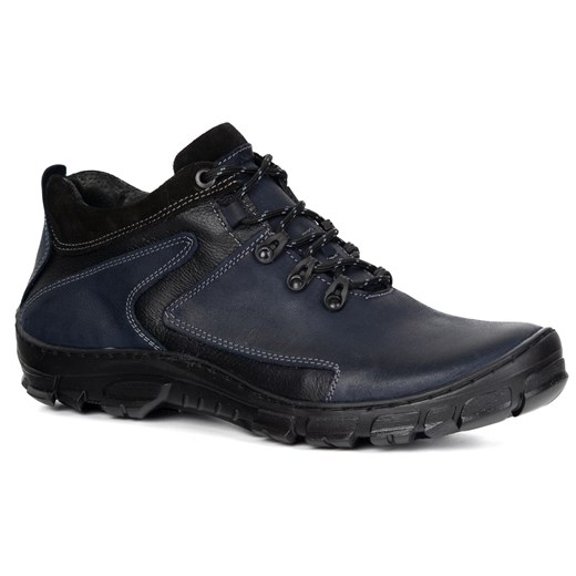 Buty trekkingowe męskie zimowe ocieplane skórzane 905KOM granatowe ze sklepu butyolivier w kategorii Buty trekkingowe męskie - zdjęcie 186453939