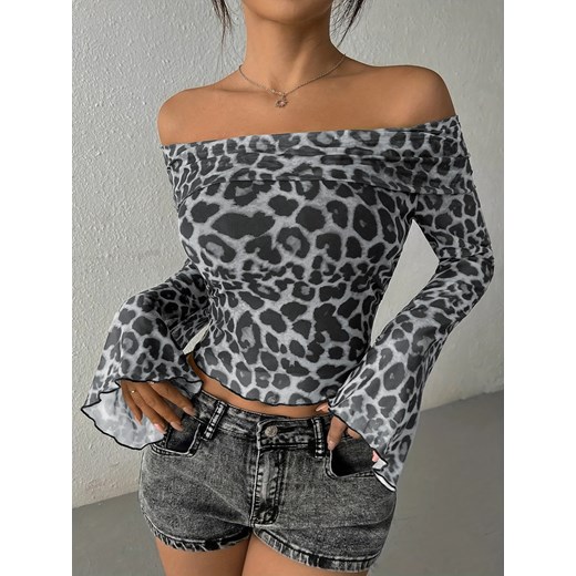 Bluzka bez ramiączek w panterkę - Szary S ze sklepu Intimica.pl w kategorii Bluzki damskie - zdjęcie 186454418