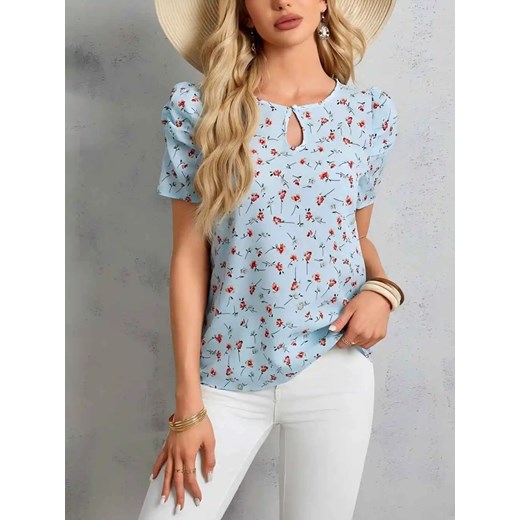 Bluzka damska z bufiastymi rękawkami - Niebieski S ze sklepu Intimica.pl w kategorii Bluzki damskie - zdjęcie 186454487