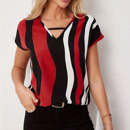 Damska bluzka w trzykolorowe pasy - Czerwony S ze sklepu Intimica.pl w kategorii Bluzki damskie - zdjęcie 186454616