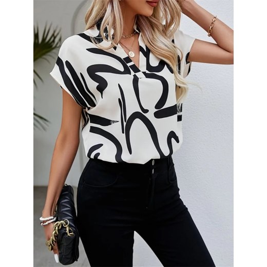 Damska bluzka z abstrakcyjnym wzorem - Biały S ze sklepu Intimica.pl w kategorii Bluzki damskie - zdjęcie 186454626