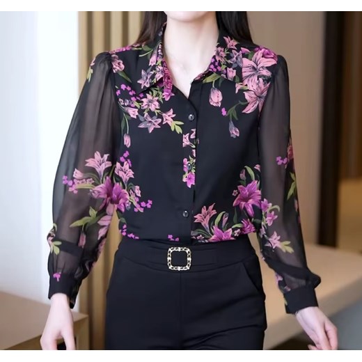 Damska koszula z kwiecistym wzorem - Czarny M ze sklepu Intimica.pl w kategorii Koszule damskie - zdjęcie 186454745