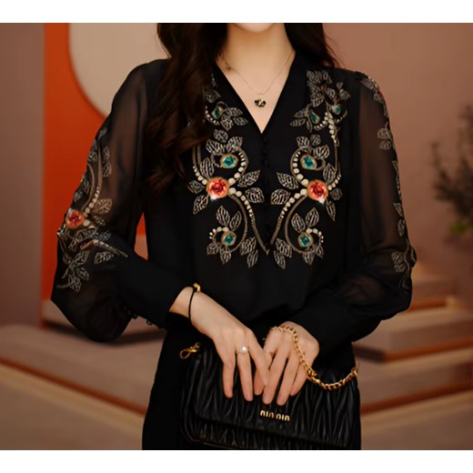 Damska koszula z wyszywanym motywem - Czarny S ze sklepu Intimica.pl w kategorii Koszule damskie - zdjęcie 186454756