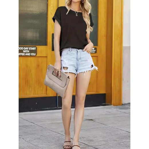 Damska satynowa bluzka z krótkim rękawem - Czarny S ze sklepu Intimica.pl w kategorii Bluzki damskie - zdjęcie 186454775