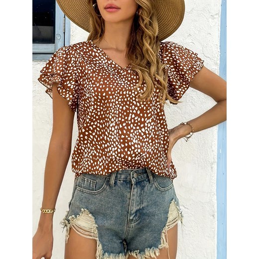 Damski luźny top w białe plamki - Brązowy S ze sklepu Intimica.pl w kategorii Bluzki damskie - zdjęcie 186454828