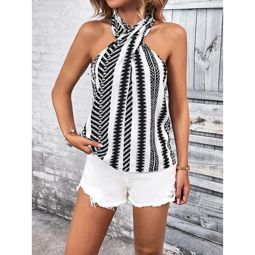 Damski top krzyżowany na szyi - Czarno-biały S ze sklepu Intimica.pl w kategorii Bluzki damskie - zdjęcie 186454869